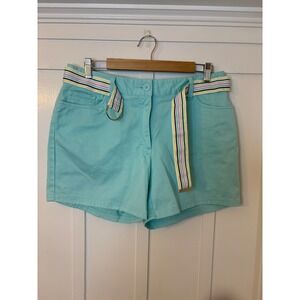 Covington Womens Aqua Blue Chino Shorts Size 12 Cotton Belted  NEW no tags